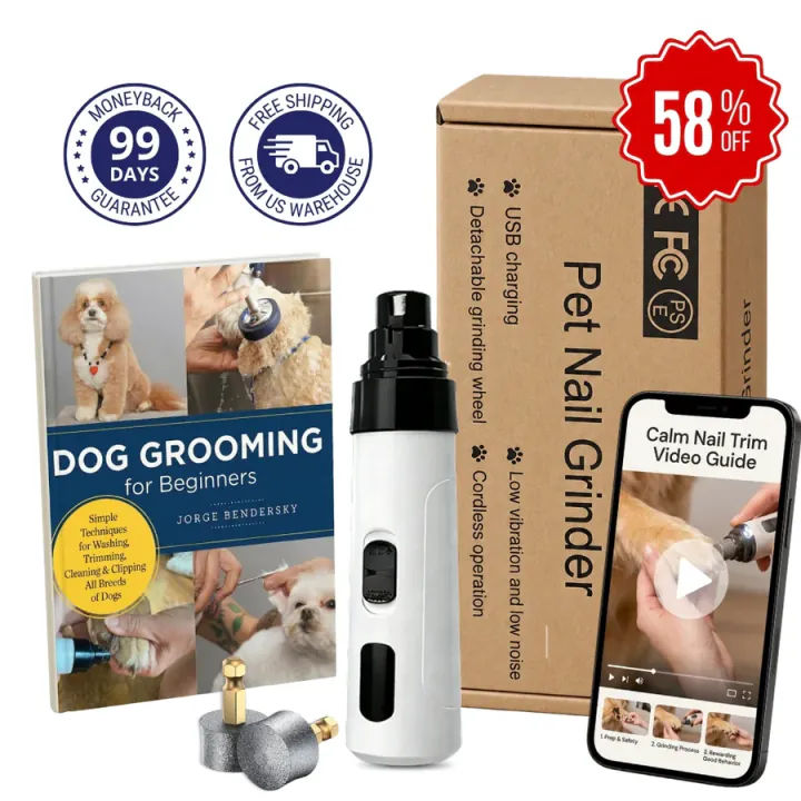 MaxPro 3-in-1 Grinder bundle at 58% off: 99-day guarantee, free shipping, grooming book, bonus drums, and a calm-trim video guide